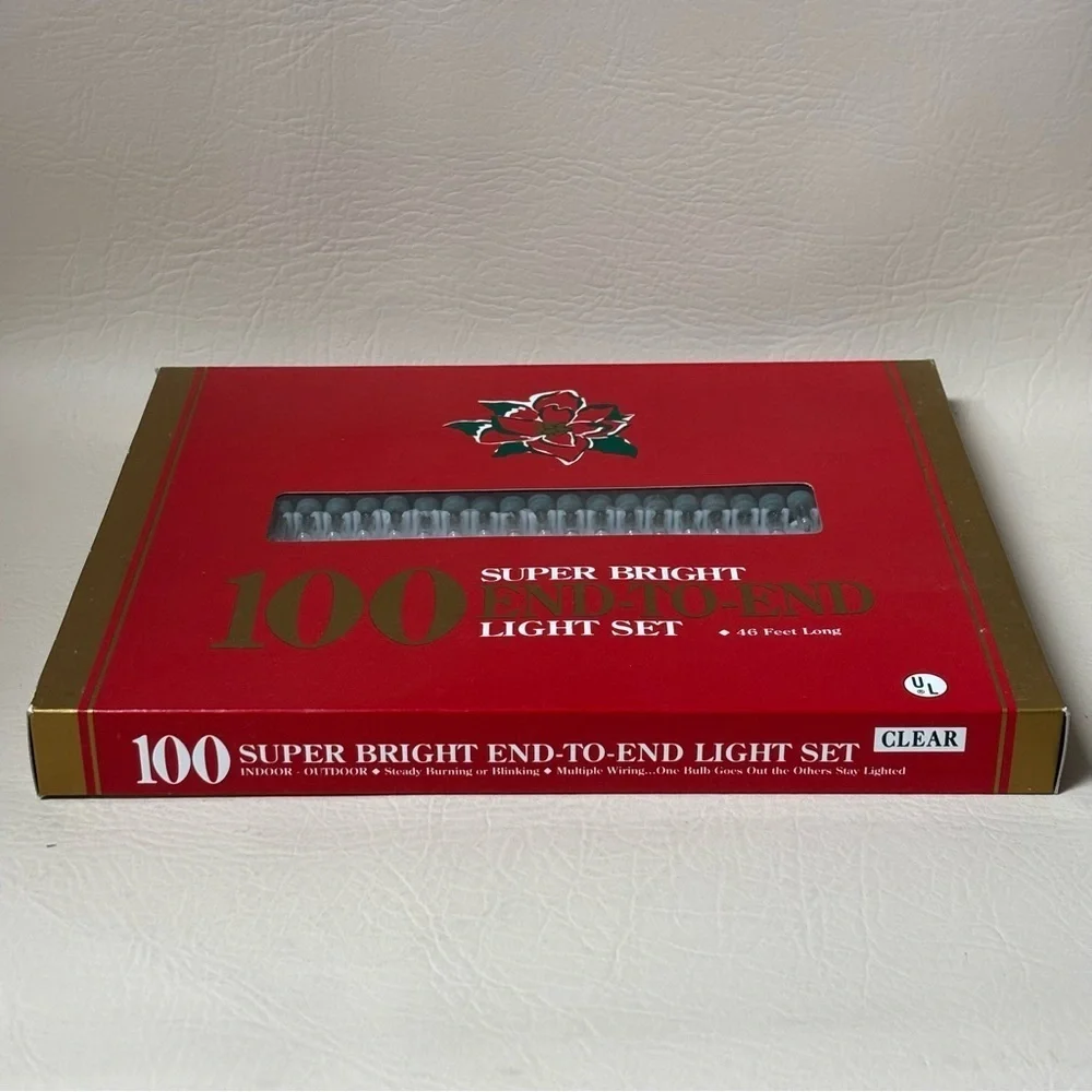 Vtg. Wal-Mart CHRISTMAS LIGHTS  - 100 Super Bright End-to-End Light Set - Clear
